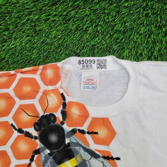 Vintage 90s Bee Honeycomb Shirt S/M 18x25 White USA Bumblebee - Picture 8 of 12
